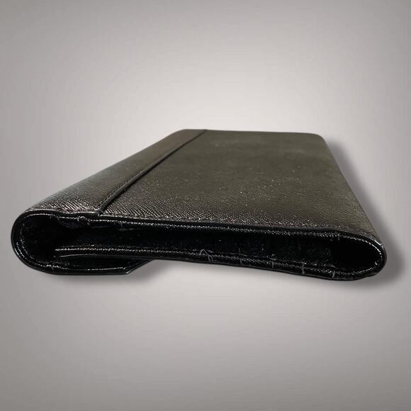 Like New TORY BURCH Black Saffiano Leather Robinson Envelope Wristlet Clutch - Picture 6 of 14